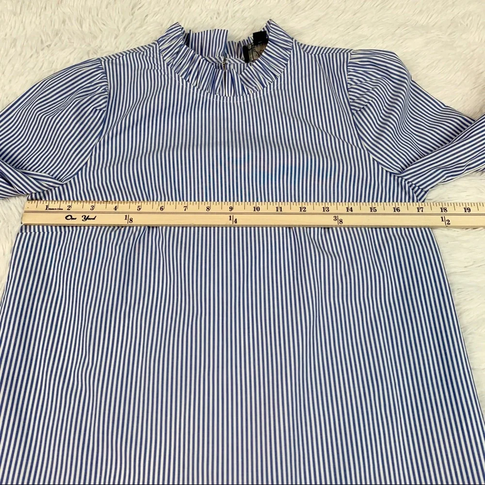 J Crew Long-sleeve ruffleneck top in stripe‎ high neck puff sleeves